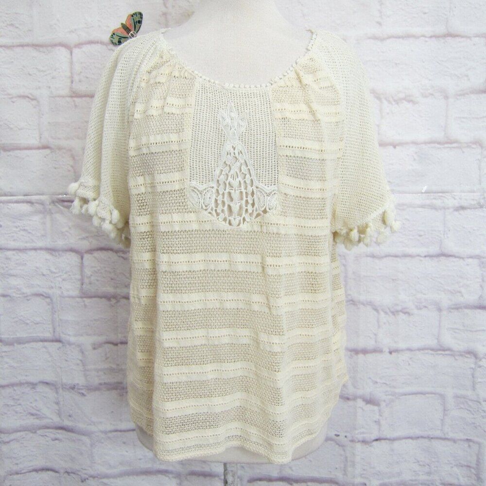 ZARA TRF COLLECTION Sheer Crochet Lace Blouse Top Tasseled Sleeves size XL